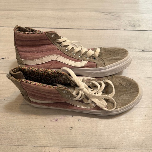 Vans Sk8-Hi Slim Zip Floral Chambray Grey True White‎ Womens 8 - Picture 1 of 10